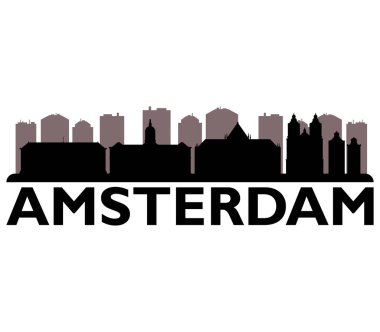 Beyaz bir arka plan üzerinde resimli amsterdam manzarası