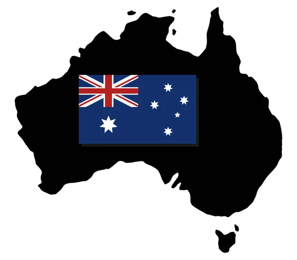 Illustrerad karta över Australien med flagga på vit bakgrund — Stock vektor
