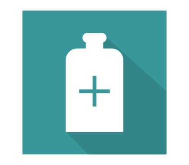 Beyaz bir arka plan üzerinde resimli tıbbi şişe simgesi