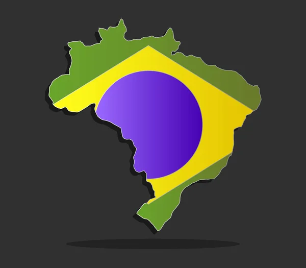 Térkép Brazília zászló fehér alapon illusztrált — Stock Vector