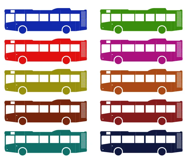 Conjunto de autobuses ilustrado sobre un fondo blanco — Vector de stock