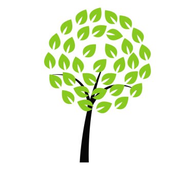 Beyaz bir arka plan üzerinde resimli ağaç simgesiyle