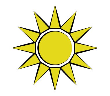 Beyaz bir arka plan üzerinde resimli güneş simgesi