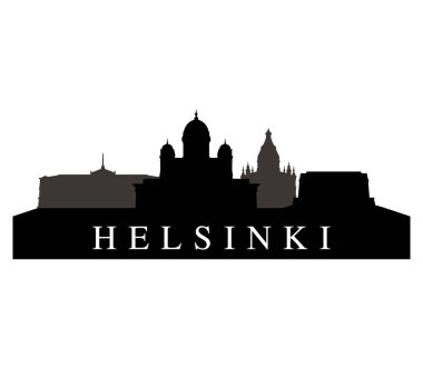 Beyaz bir arka plan üzerinde gösterilen helsinki manzarası