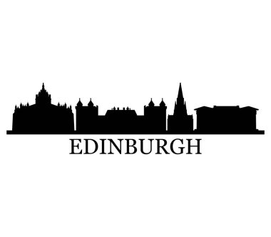 Beyaz bir arka plan üzerinde gösterildiği Edinburgh manzarası