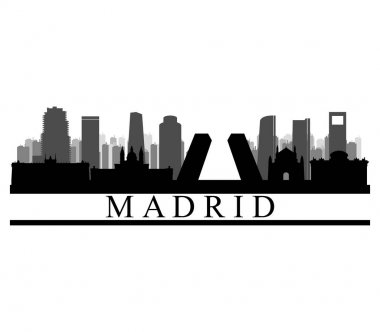 Beyaz bir arka plan üzerinde resimli madrid manzarası