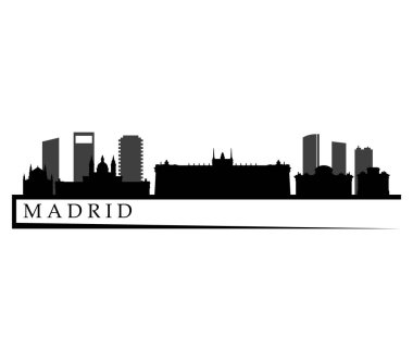 Beyaz bir arka plan üzerinde resimli madrid manzarası
