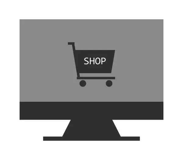 Online vásárlás az ikon illusztrálja egy fehér háttér — Stock Vector