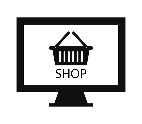 Online vásárlás az ikon illusztrálja egy fehér háttér — Stock Vector