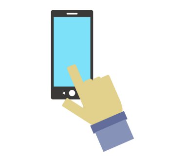 Beyaz bir arka plan üzerinde resimli telefon dokunmatik