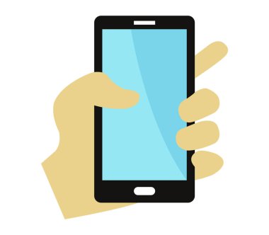 Beyaz bir arka plan üzerinde resimli el cep telefonu