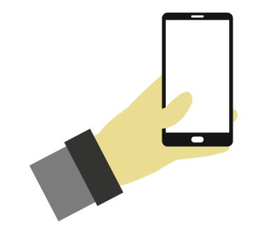 Beyaz bir arka plan üzerinde resimli el cep telefonu