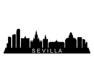 Beyaz arka plan üzerinde resimli Seville manzarası