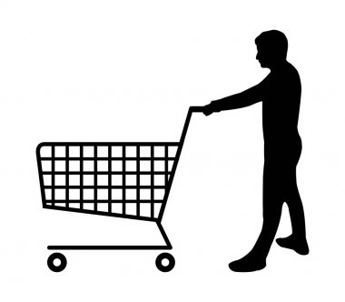 adam beyaz arka plan üzerinde alışveriş sepeti ile