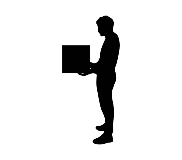 Homme Avec Boîte Sur Fond Blanc — Image vectorielle