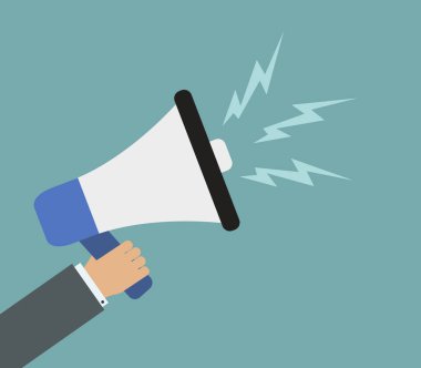 Beyaz arka plan üzerinde resimli megafon