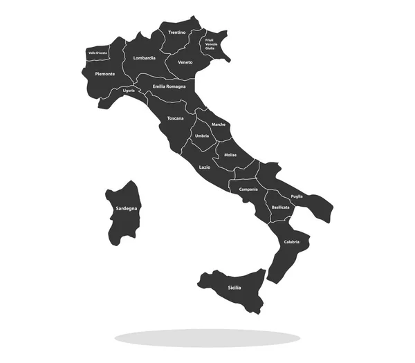 Italia Mappa Con Regioni Sfondo Bianco — Vettoriale Stock