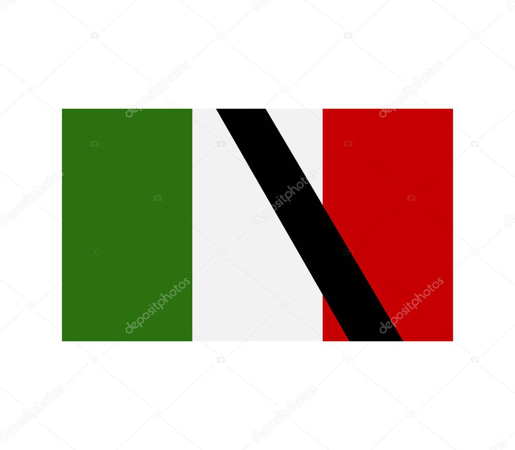 italy flag with mourning on white background