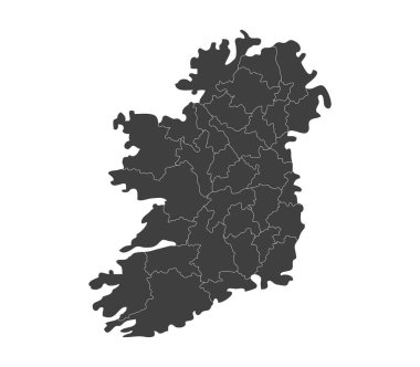 Beyaz arka plan üzerinde bölgeleriyle İrlanda Haritası