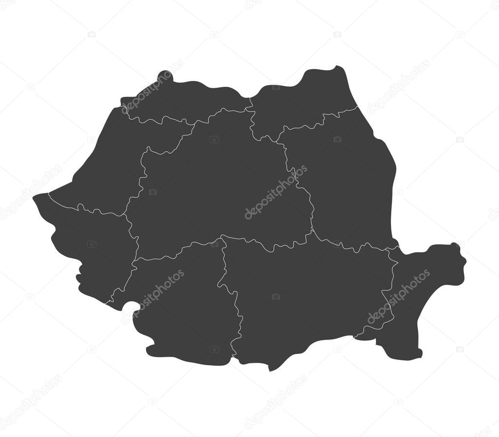 romania map with regions on white background