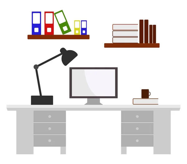 Pictogram Van Het Bureau Met Computer Witte Achtergrond — Stockvector