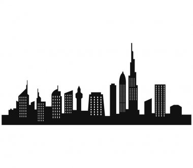 Dubai şehir silüetinin beyaz arka plan üzerinde