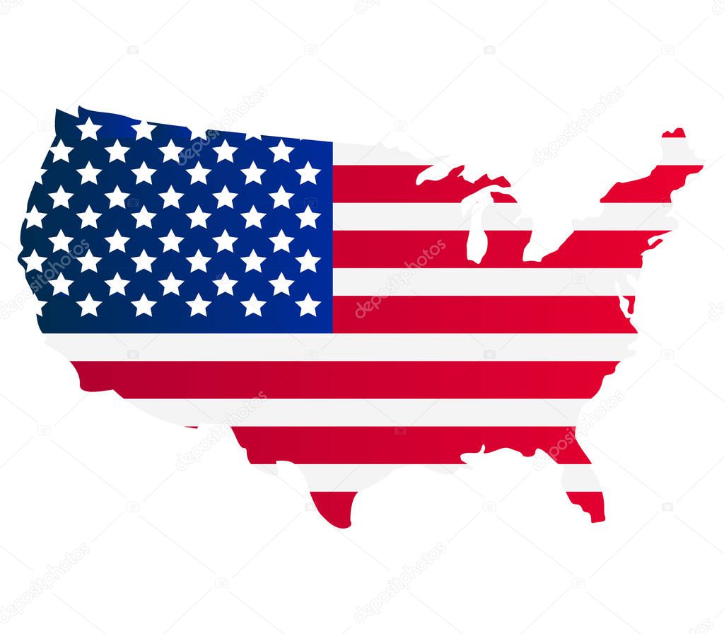 United States map with flag on white