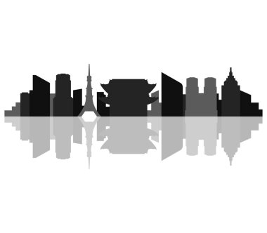 Beyaz arka plan üzerinde Tokio manzarası