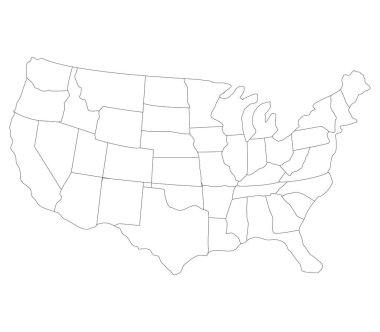 Beyaz arka plan üzerinde bölgeleriyle harita Amerika Birleşik Devletleri