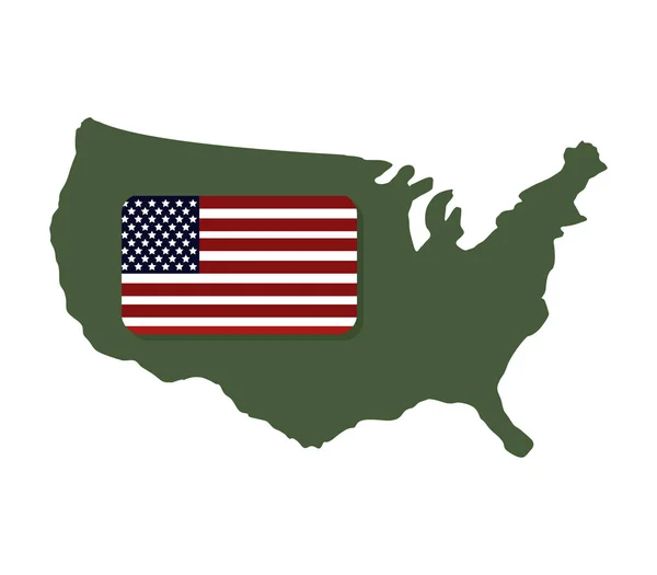 白い背景の上の旗とアメリカ合衆国の地図 — ストックベクタ