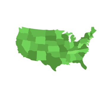 Beyaz arka plan üzerinde bölgeleriyle harita Amerika Birleşik Devletleri