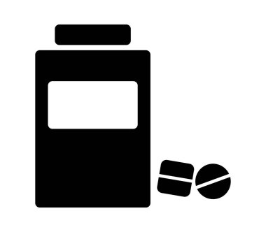 hapları ve vitaminler simgesi beyaz arka plan üzerinde şişe