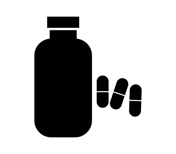 Fles Van Pillen Vitaminen Pictogram Witte Achtergrond — Stockvector