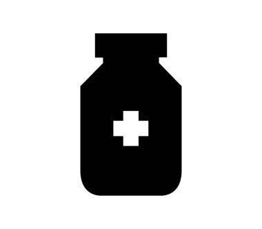 Tıbbi şişe simgesi beyaz arkaplanda vektör ile gösterilmiştir