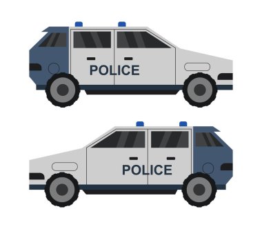 Beyaz arka planda polis minibüsü