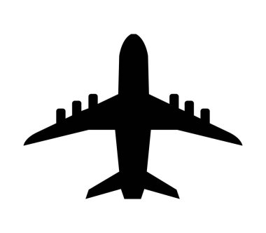 Beyaz arkaplanda vektör olarak gösterilen uçak simgesi