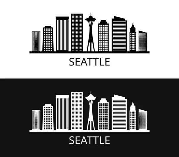 Skyline Seattle Fundo Branco — Vetor de Stock