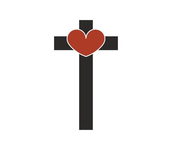 Icône Coeur Avec Croix Sur Fond Blanc — Image vectorielle