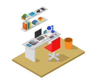 Beyaz arkaplanda Isometric masa