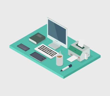 Beyaz arkaplanda Isometric masa