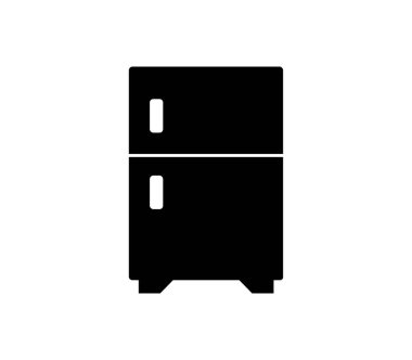 Beyaz arkaplanda düz buzdolabı simgesi, vektör illüstrasyonu