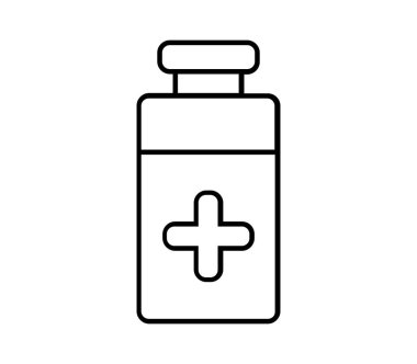 Tıbbi şişe simgesi beyaz arkaplanda vektör ile gösterilmiştir