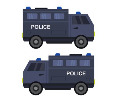Beyaz arka planda polis minibüsü