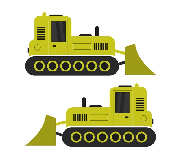 Bulldozers Iconos Estilo Plano Aislados Sobre Fondo Blanco Ilustración Vectorial — Vector de stock