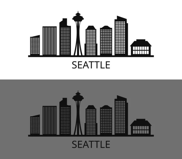 Skyline Seattle Fundo Branco — Vetor de Stock