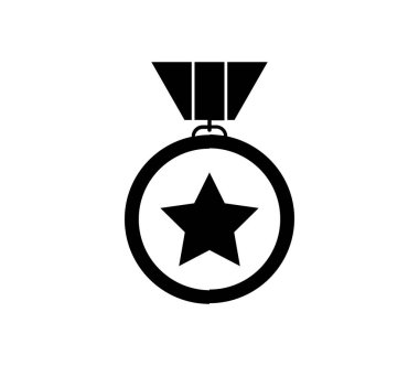 Beyaz arkaplanda madalyalı düz simge, vektör illüstrasyonu 