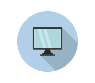 Beyaz arkaplanda bilgisayar monitörü düz simgesi, vektör illüstrasyonu 