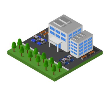 Beyaz arka planda Isometric polis karakolu