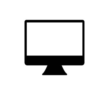 Beyaz arkaplanda bilgisayar monitörü düz simgesi, vektör illüstrasyonu 