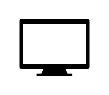 Beyaz arkaplanda bilgisayar monitörü düz simgesi, vektör illüstrasyonu 